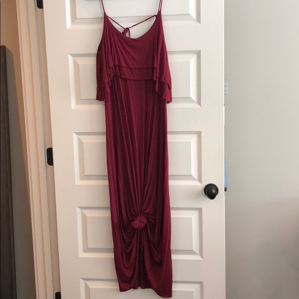 Open back, deep red maxi dress